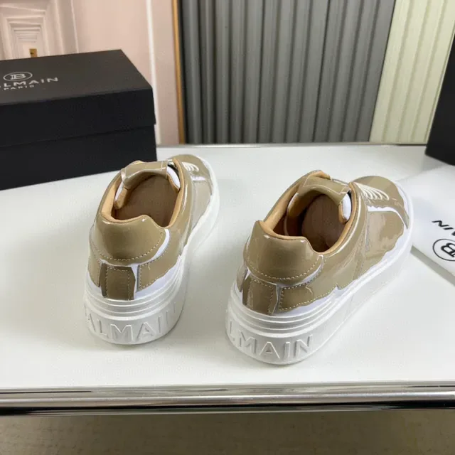 Balmain B-Bold Beige et Blanc Cuir Verni Sneakers Lifestyle 6