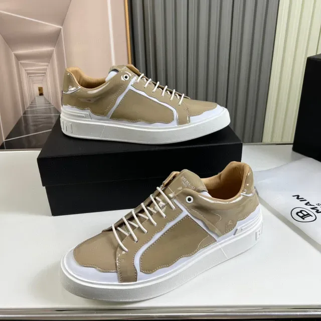 Balmain B-Bold Beige et Blanc Cuir Verni Sneakers Lifestyle 7