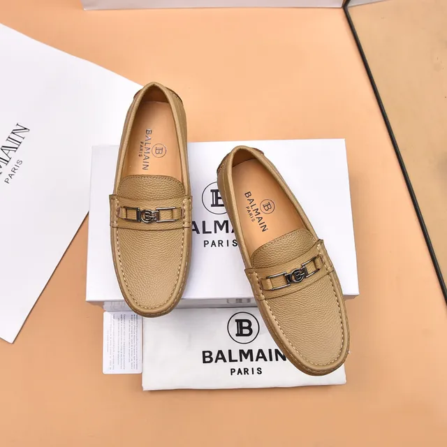 Balmain B-Court Beige Pebbled Leather Loafer 2
