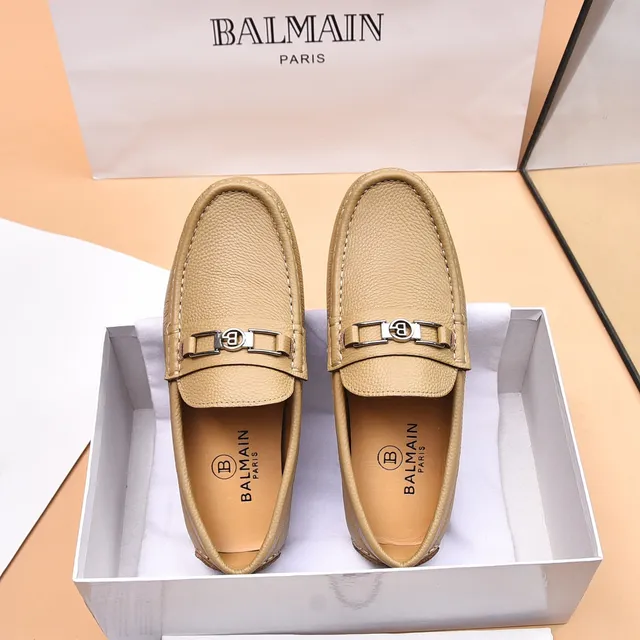 Balmain B-Court Beige Pebbled Leather Loafer 3