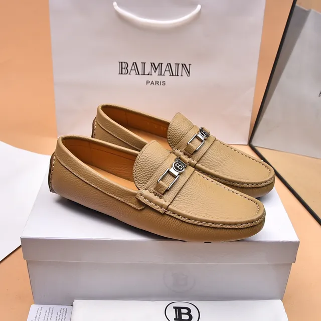 Balmain B-Court Beige Pebbled Leather Loafer 4
