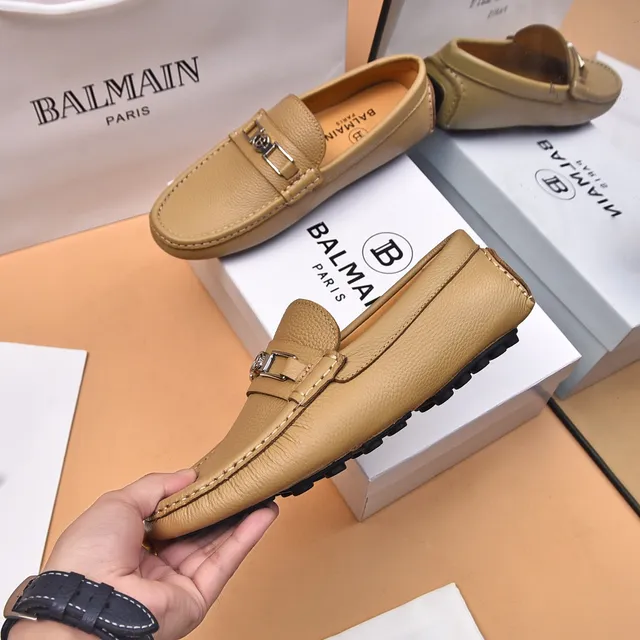 Balmain B-Court Beige Pebbled Leather Loafer 5