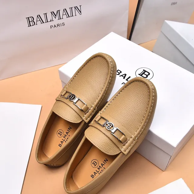 Balmain B-Court Beige Pebbled Leather Loafer 8