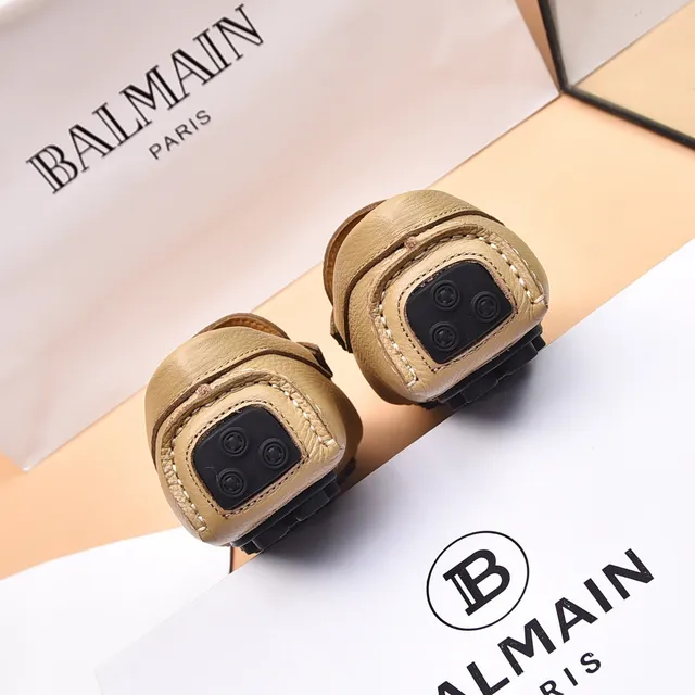 Balmain B-Court Beige Pebbled Leather Loafer 9