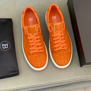 Balmain B-Court Orange Suede Monogram Lifestyle Sneakers