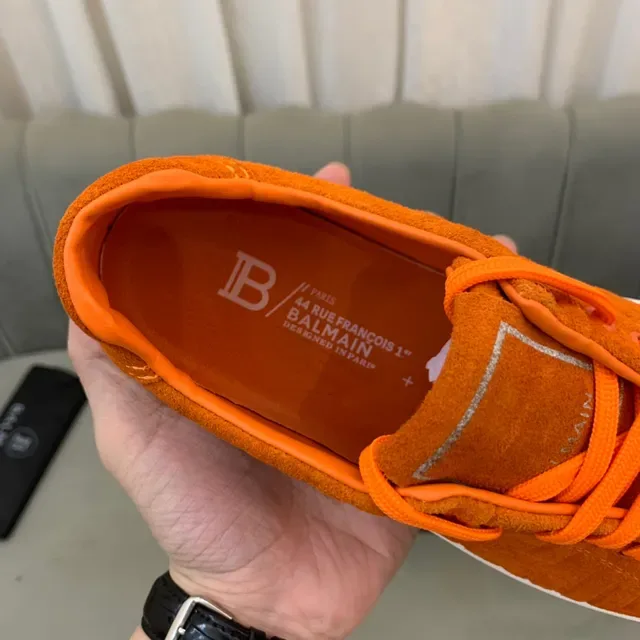 Balmain B-Court Sneakers Lifestyle Orange Daim Monogram 2