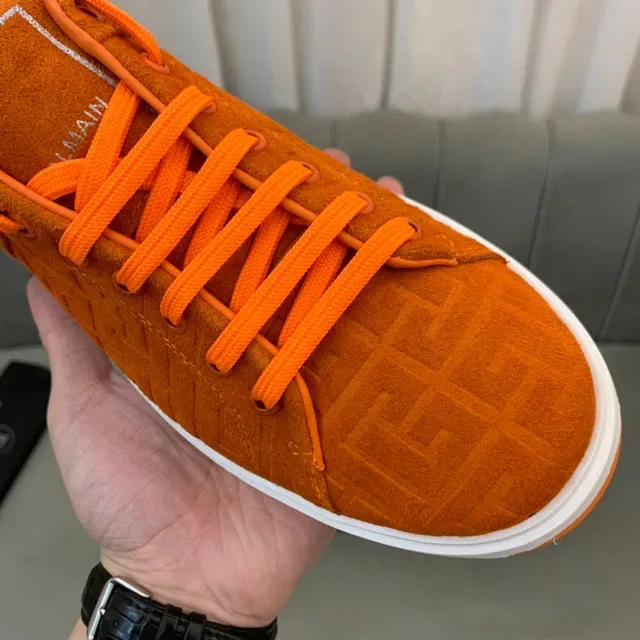 Balmain B-Court Sneakers Lifestyle Orange Daim Monogram 4
