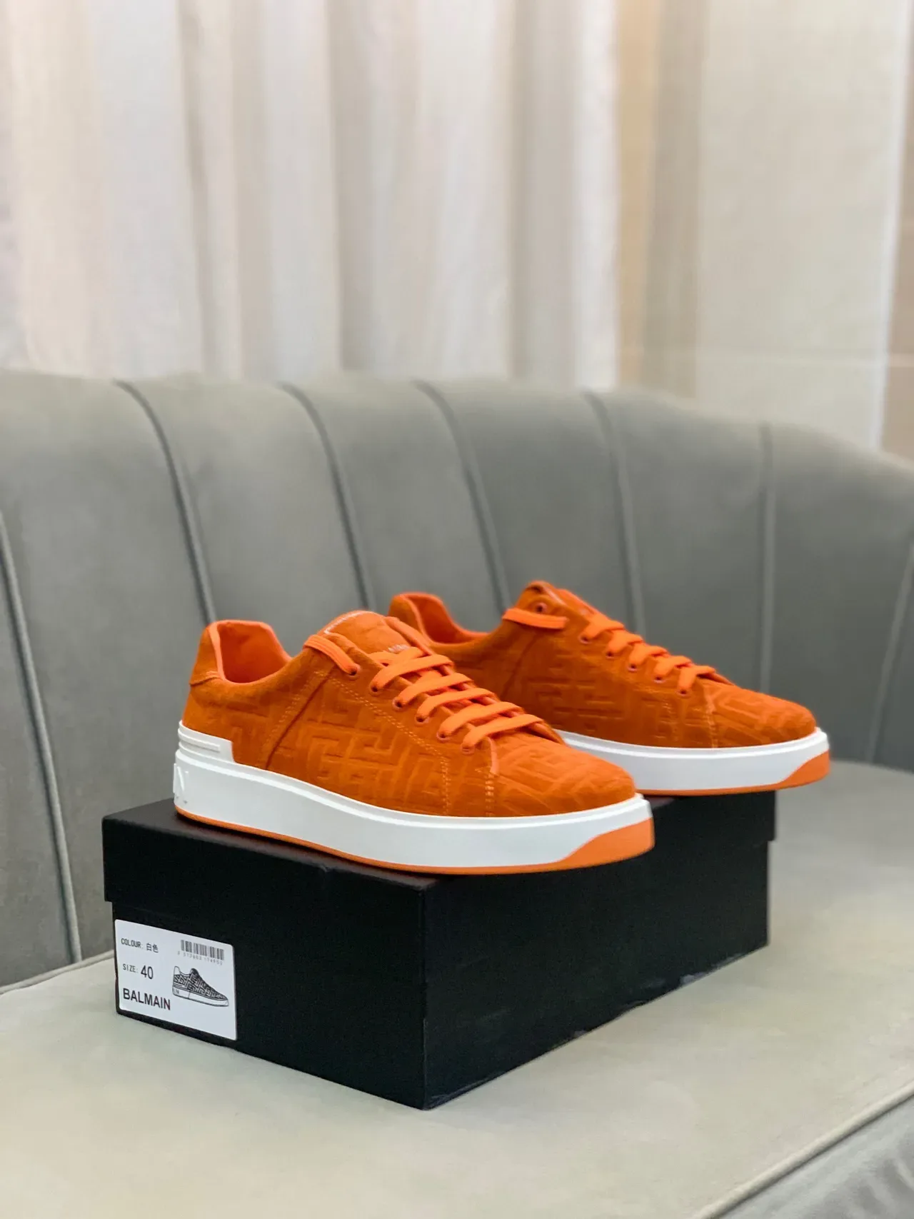 Balmain B-Court Sneakers Lifestyle Orange Daim Monogram 6