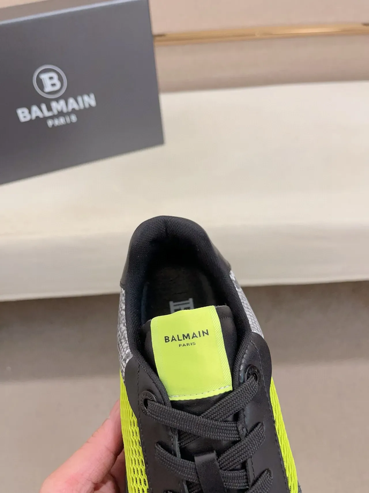 Balmain Black Yellow Platform Sole Mesh And Leather Paneling Lifestyle Sneakers 6