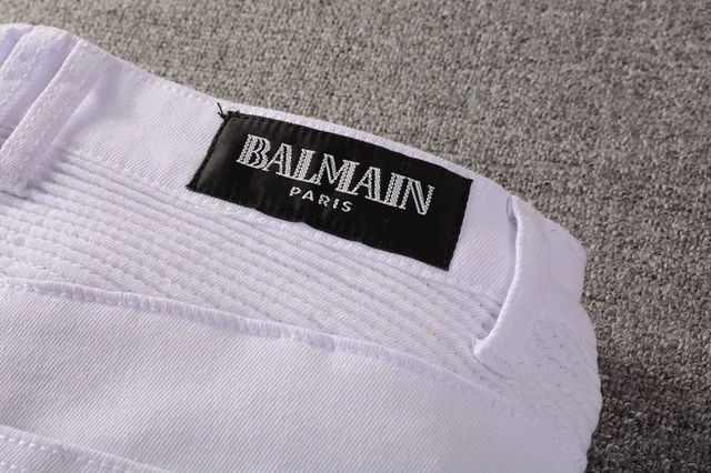 Balmain Moto सफेद जिपर वाले जांघ पॉकेट जीन्स 3