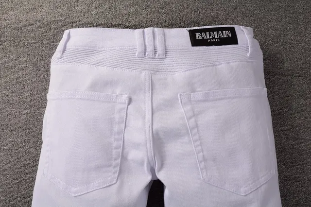 Balmain Moto सफेद जिपर वाले जांघ पॉकेट जीन्स 6