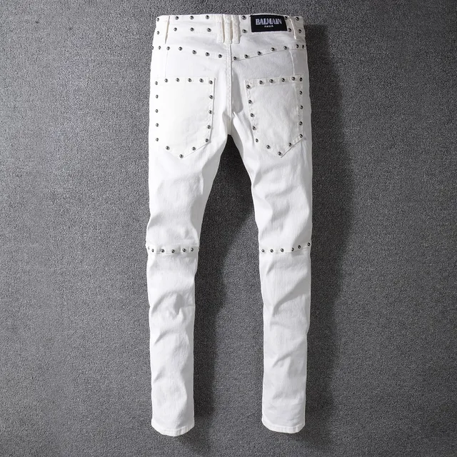 Balmain স্টাডড মোটো-ইনস্পায়ার্ড সাদা জিন্স 7
