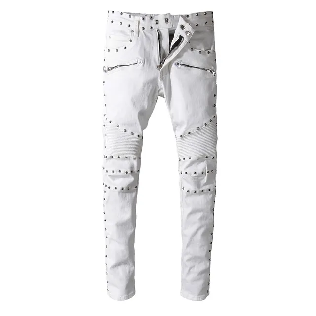 Balmain স্টাডড মোটো-ইনস্পায়ার্ড সাদা জিন্স 14
