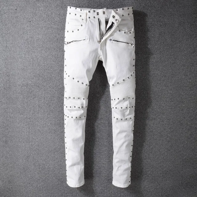 Balmain স্টাডড মোটো-ইনস্পায়ার্ড সাদা জিন্স 15
