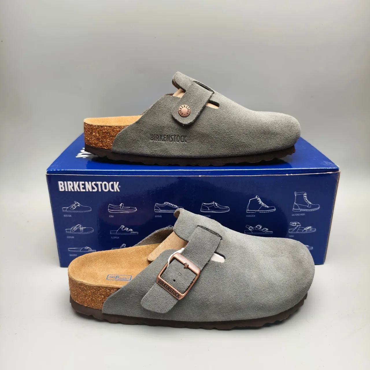 Birkenstock Arizona Chaussure en daim gris à boucle 5