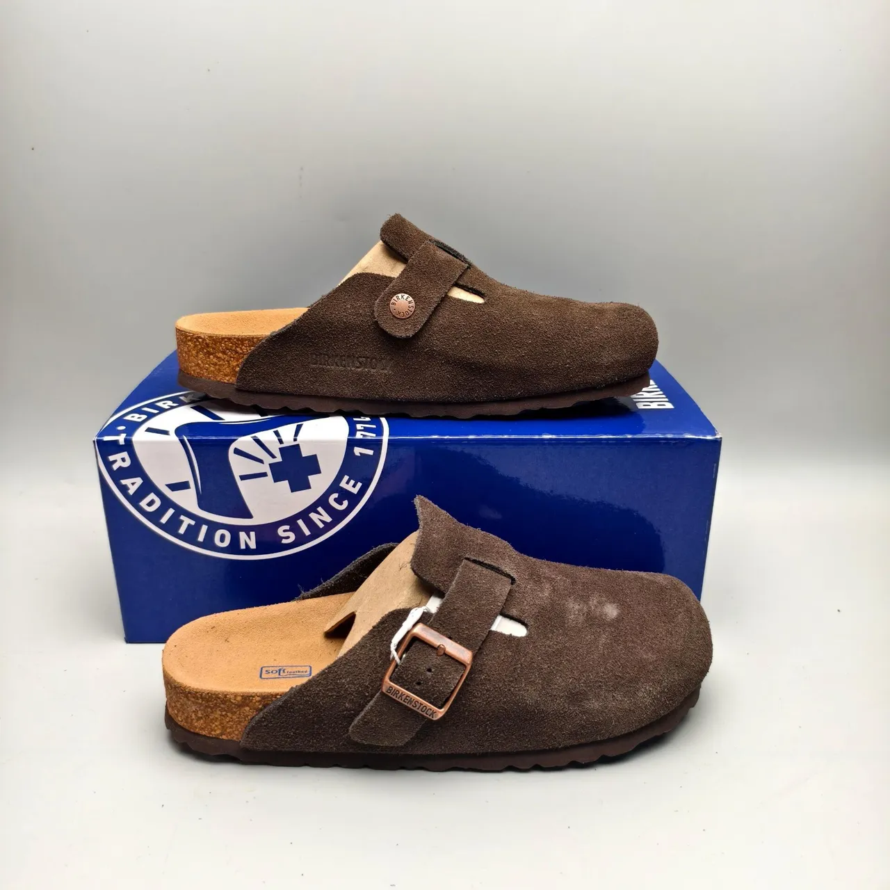 Birkenstock Boston Sapato de casa de camurça marrom de alça única 5