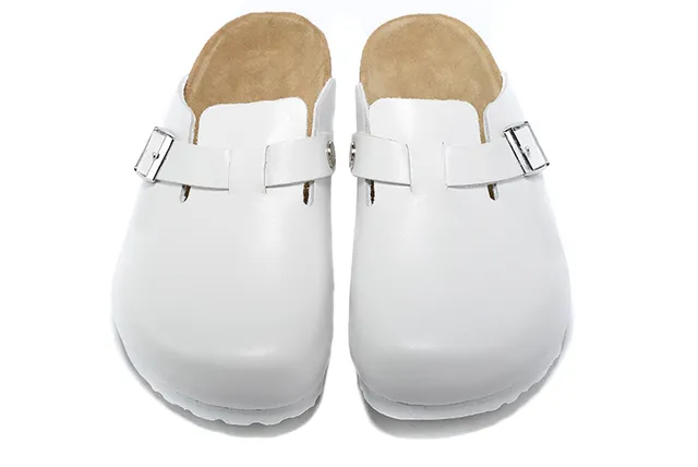 Birkenstock Boston chinelo branco de uma tira com fivela 2