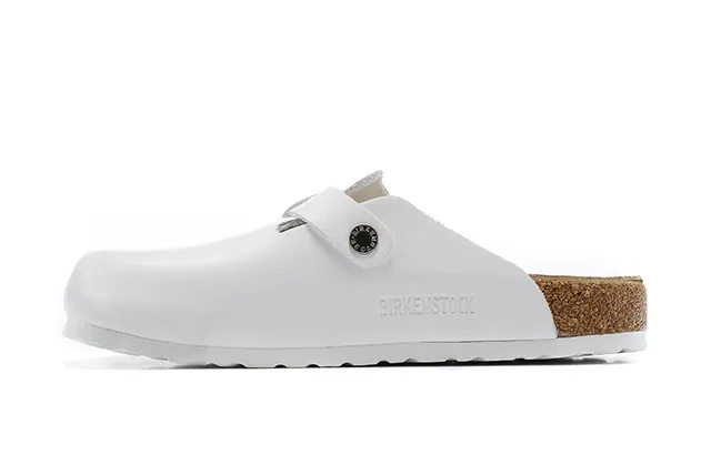 Birkenstock Boston chinelo branco de uma tira com fivela 3