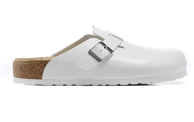 Birkenstock Boston chinelo branco de uma tira com fivela 5