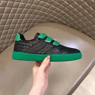 Bottega Veneta Black Green Woven Leather Velcro Strap Closure Lifestyle Sneakers
