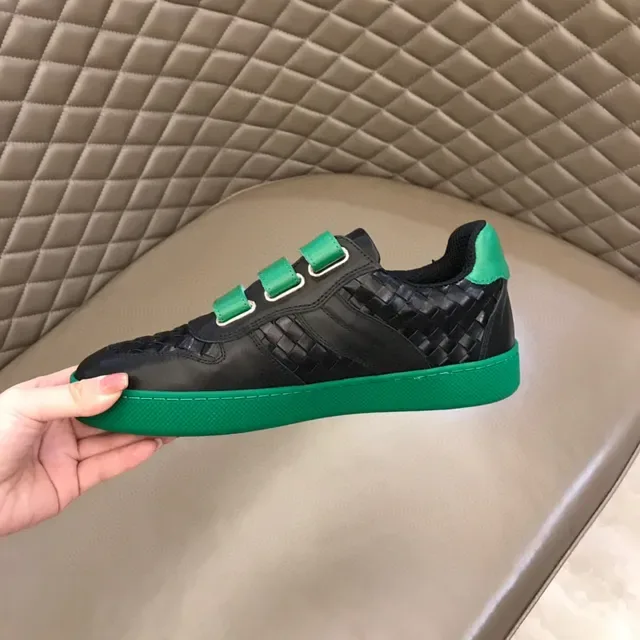 Bottega Veneta Black Green Woven Leather Velcro Strap Closure Lifestyle Sneakers 3