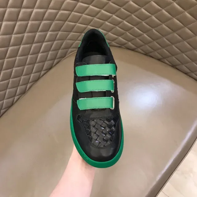 Bottega Veneta Black Green Woven Leather Velcro Strap Closure Lifestyle Sneakers 4