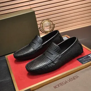 Bottega Veneta Black Reptile-Embossed Leather Penny Strap Loafer