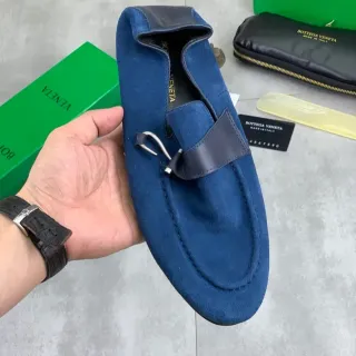 Bottega Veneta Blue Navy Suede Upper Smooth Leather Strap Loafer
