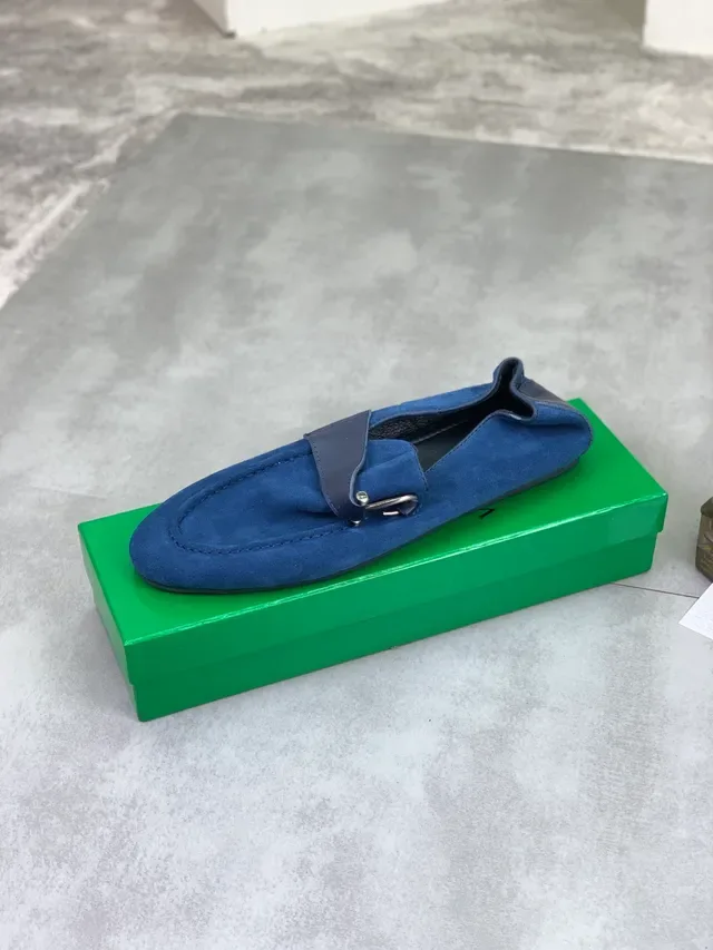 Bottega Veneta Bleu Navy Daim Mocassin Bride Cuir Lisse 4