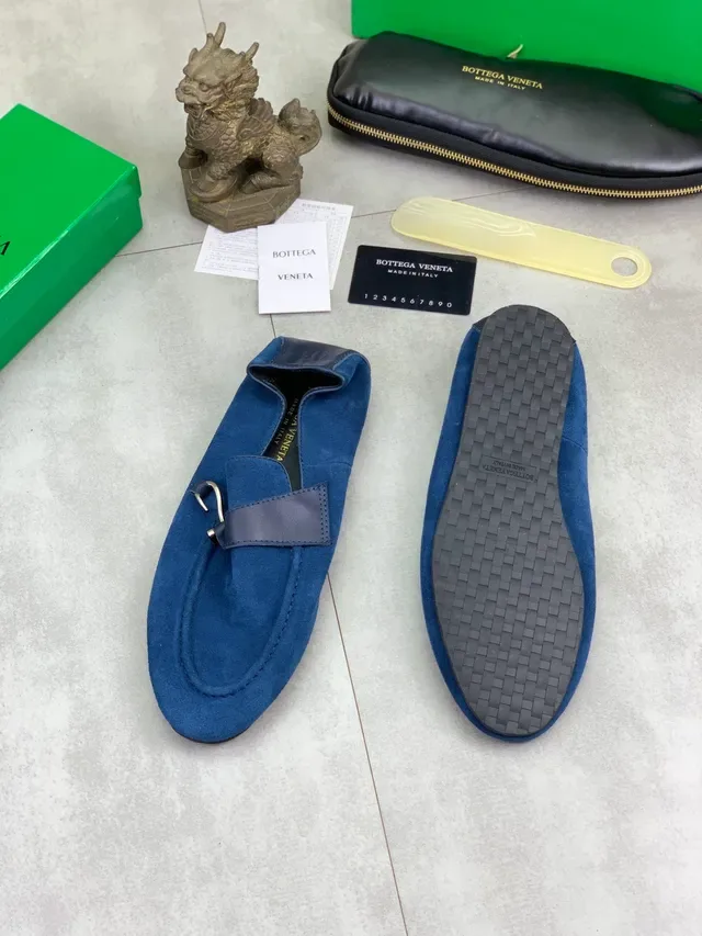 Bottega Veneta Bleu Navy Daim Mocassin Bride Cuir Lisse 5