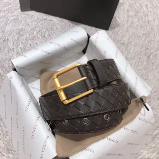 Bottega Veneta भूरा सोने का बुना Intrecciato आयताकार बकल चमड़ी का बेल्ट