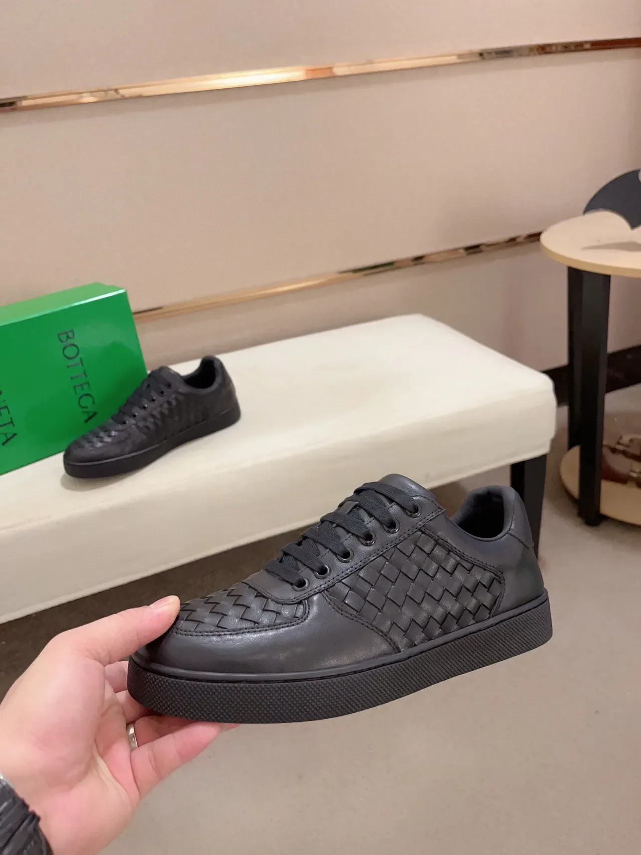 Bottega Veneta Cassette Black Woven Leather Lifestyle Sneakers 3
