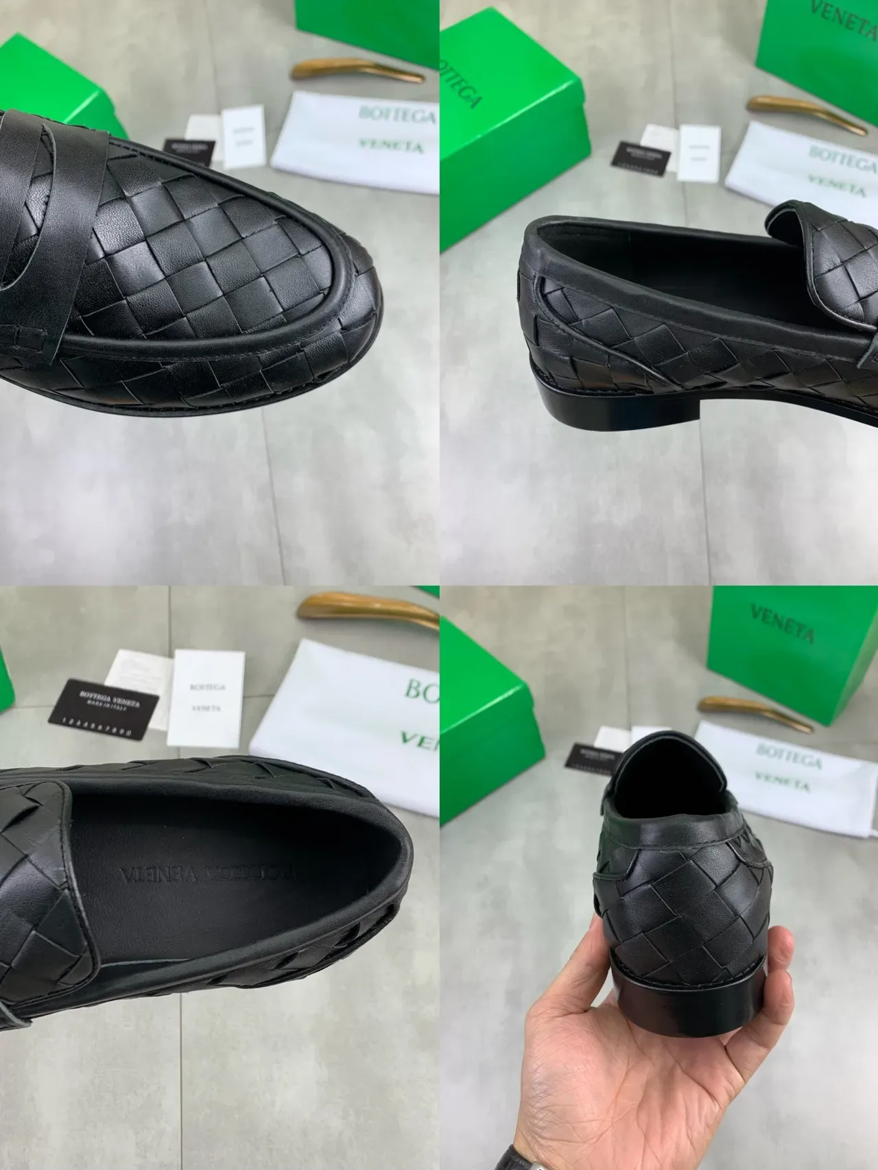 Bottega Veneta Cassette Loafer Chaussures Noires en Cuir Tissé 2