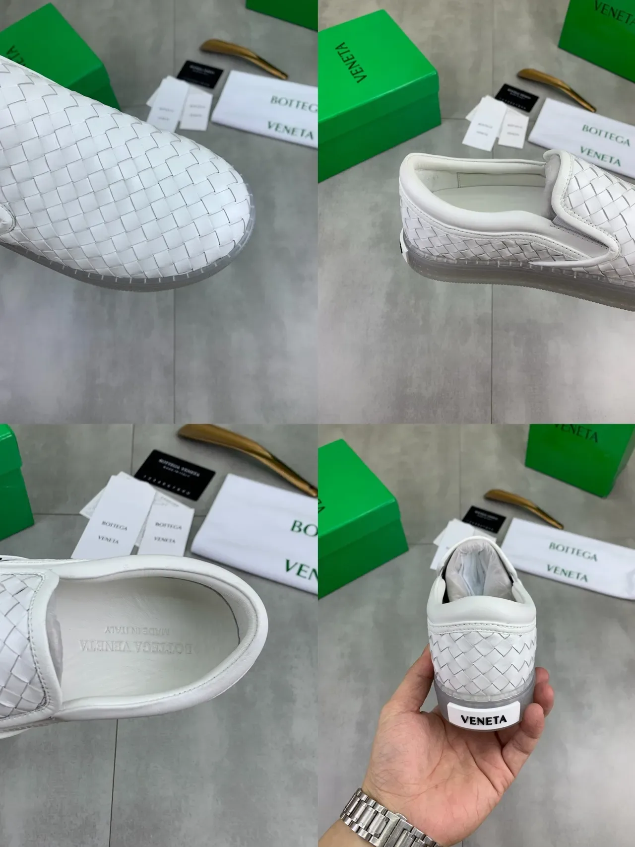 Bottega Veneta Cassette Loafer Slip-On de Couro Trançado Transparente Branco 2