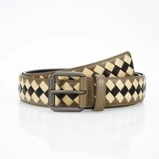 Bottega Veneta Intrecciato Brown Beige Woven Three-Tone Geometric Braid Leather Belt