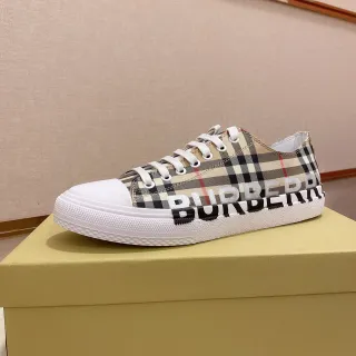 Burberry Beige White Check-Pattern Canvas Logo-Print Midsole Lifestyle Sneakers