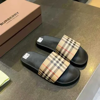 Burberry Black Beige Single-Strap Check-Pattern Slippers