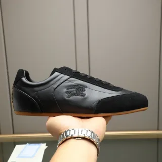 Burberry Black Brown Embroidered Equestrian Knight Mixed Leather And Suede Lifestyle Sneakers