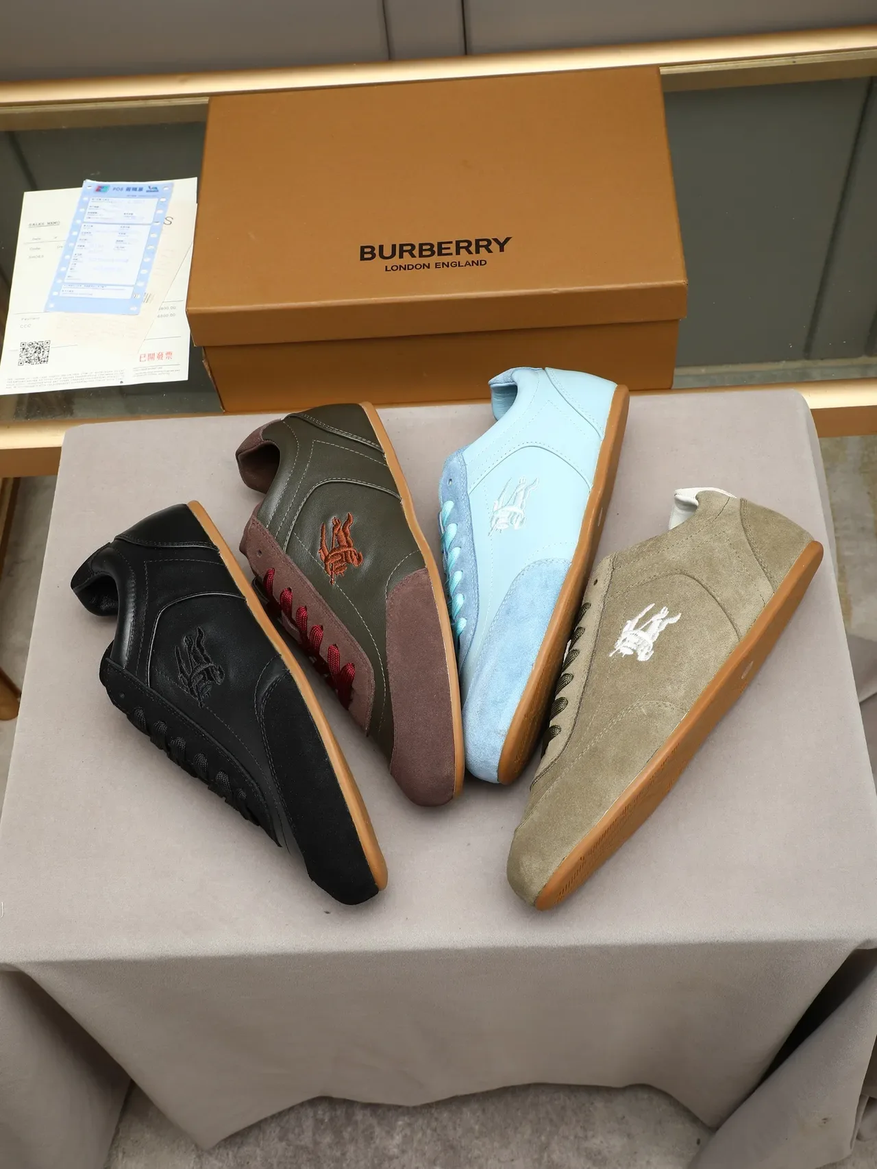 Burberry Negro Marrón Bordado Caballero Ecuestre Cuero Y Ante Lifestyle Sneakers 2