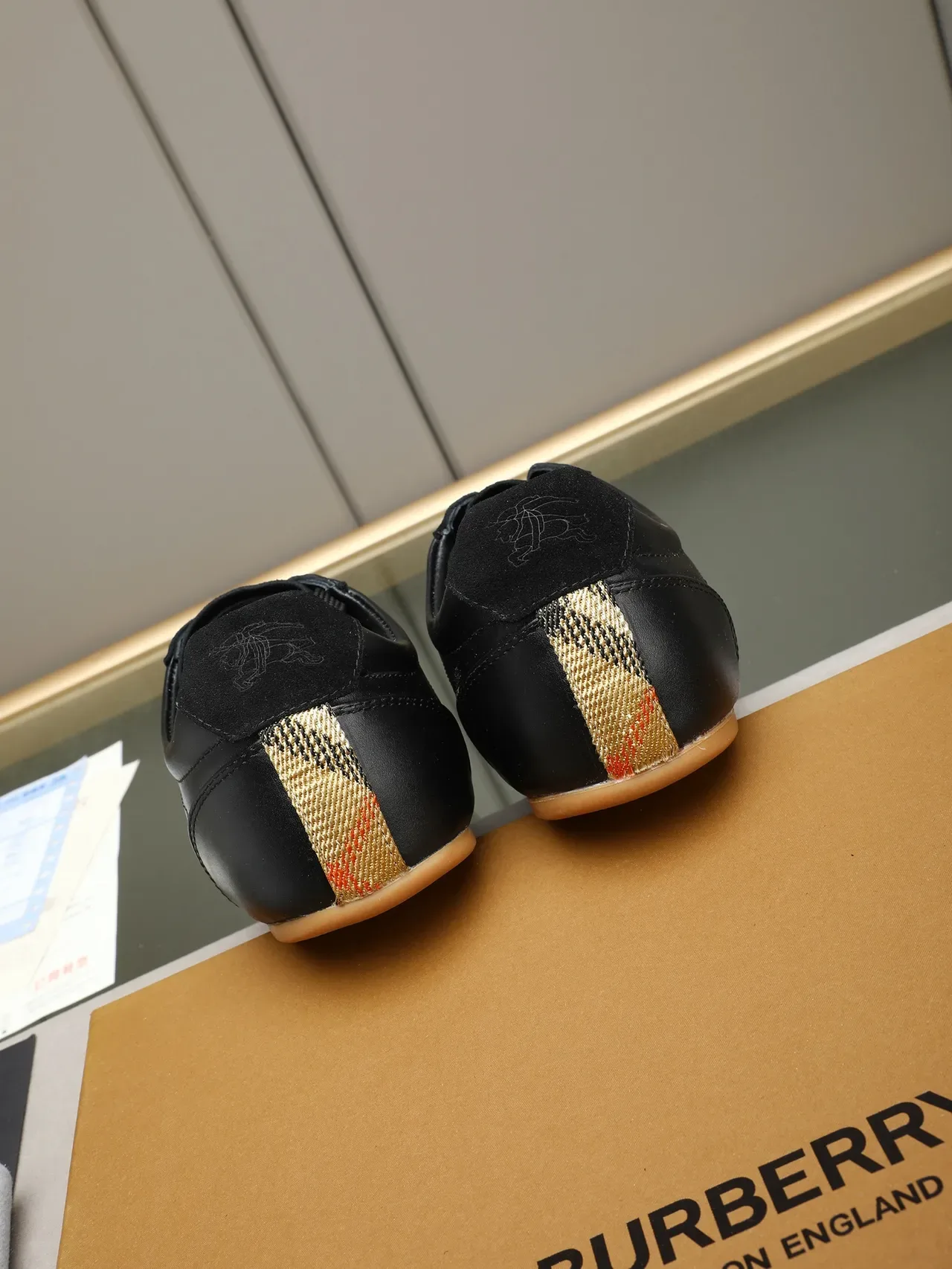 Burberry Negro Marrón Bordado Caballero Ecuestre Cuero Y Ante Lifestyle Sneakers 4