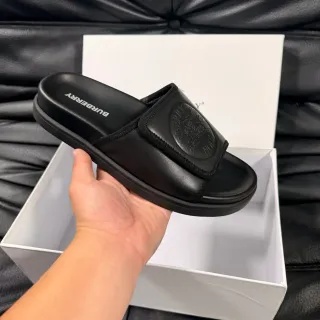 Burberry Black Embossed Logo Platform Slide Slippers