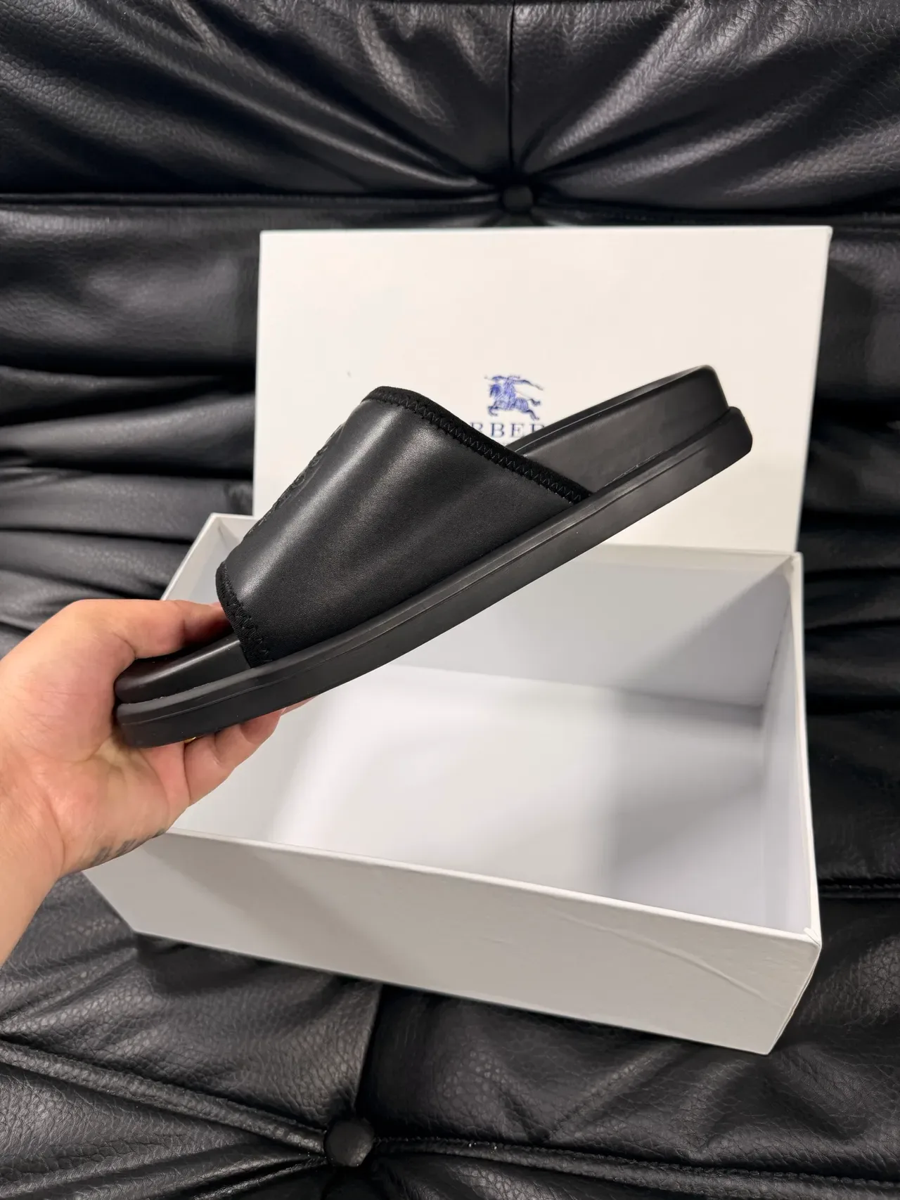 Burberry Black Embossed Logo Platform Slide Slippers 3