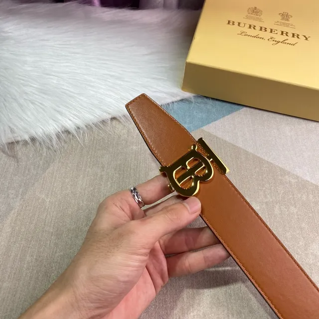 Burberry Brown Gold Smooth Full-Grain Interlocking TB Buckle Leather Belt 2