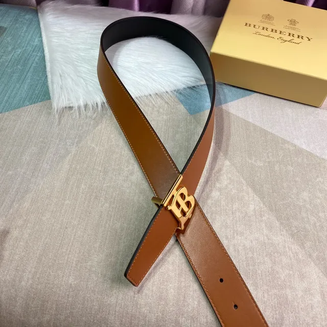 Burberry Brown Gold Smooth Full-Grain Interlocking TB Buckle Leather Belt 4