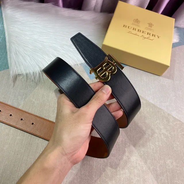 Burberry Brown Gold Smooth Full-Grain Interlocking TB Buckle Leather Belt 5