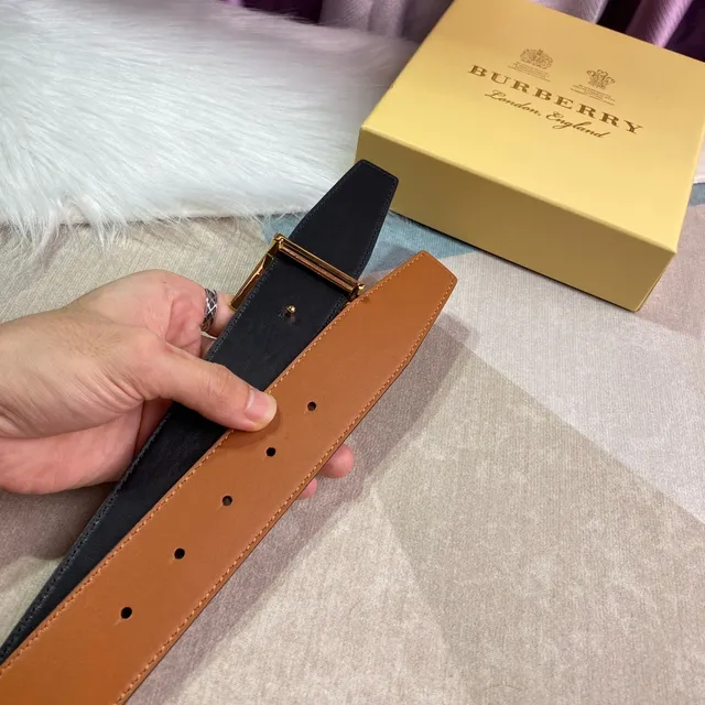 Burberry Brown Gold Smooth Full-Grain Interlocking TB Buckle Leather Belt 6