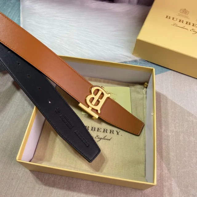 Burberry Brown Gold Smooth Full-Grain Interlocking TB Buckle Leather Belt 7