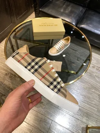 Burberry Check Pattern Tan Leather Toe Lifestyle Sneakers 2