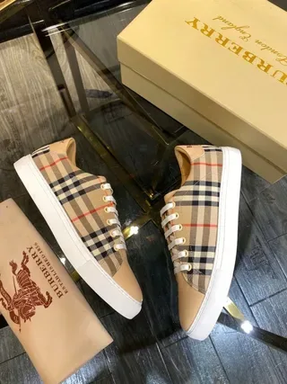 Burberry Check Pattern Tan Leather Toe Lifestyle Sneakers 3