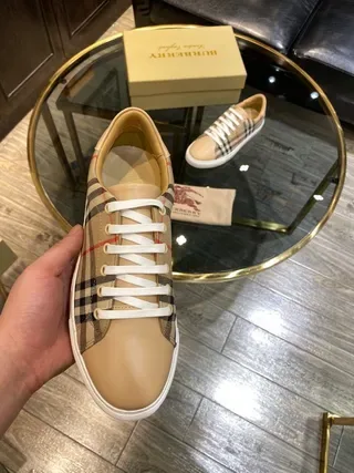 Burberry Check Pattern Tan Leather Toe Lifestyle Sneakers 4